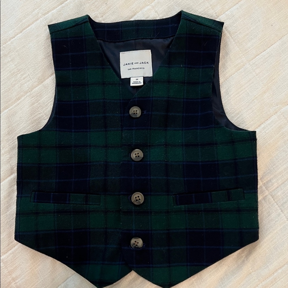Janie and Jack Tartan Vest in Green and Navy